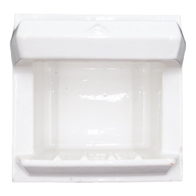 Vintage White Ceramic Bathroom Soap Dish With Handle For Sale