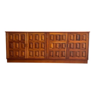 Spanish Geometric Hardwood Credenza, 1970s For Sale