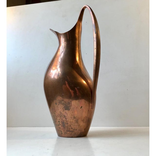 Modern Vintage Copper Masterpiece Pitcher by Henning Koppel for Georg Jensen For Sale - Image 3 of 16