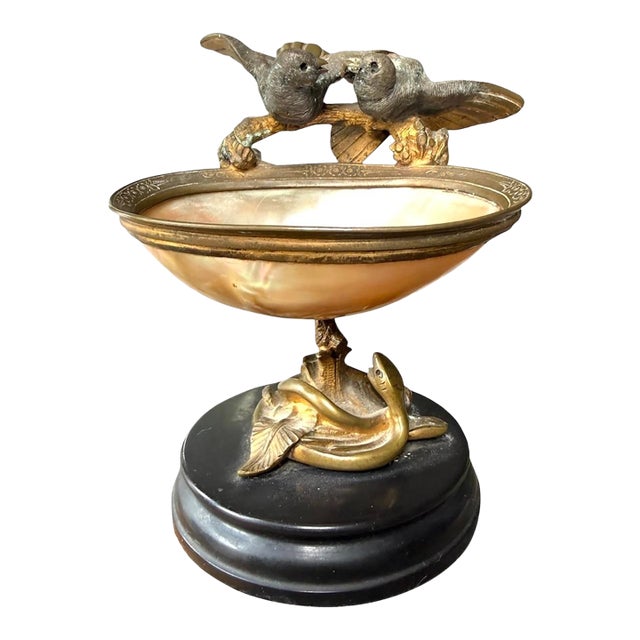 19th C French Gilt Bronze and Nacre Bird Bowl For Sale