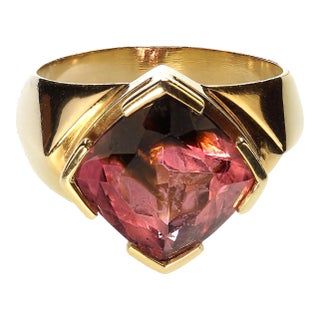 Pink & Green Tourmaline in 18k Yellow Ring Size 6 For Sale
