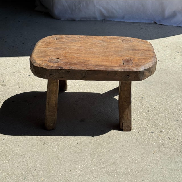 1980s Small Wabi-Sabi Style Oval Teak Occasional Stool, 1980s For Sale - Image 5 of 9