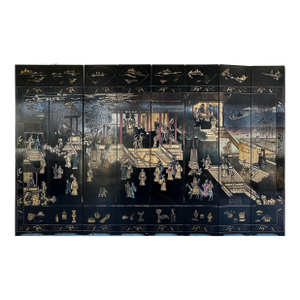 Mid 20th Century Monumental Chinese Lacquered 8-Panel Coromandel Screen Depicting Court Scenes