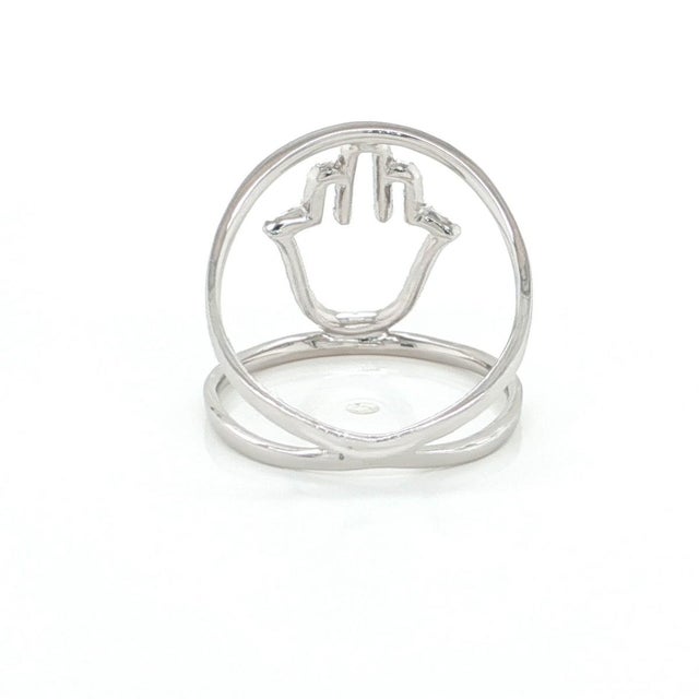 Mid 20th Century Mid 20th Century Diamond Open Hamsa Hand Ring in 18k White Gold Size 7 For Sale - Image 5 of 8