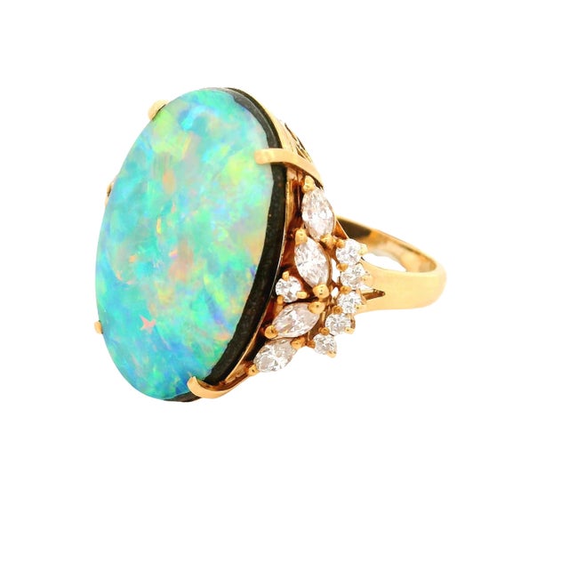 17.50 Carat Australian Boulder Opal Diamond 18k Yellow Gold Ring, Size 7.25 For Sale - Image 4 of 6