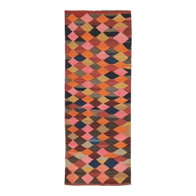 1950s Vintage Karadagh Persian Kilim in Polychromatic Diamond Patterns by Rug & Kilim For Sale