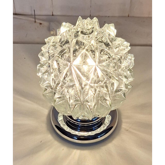 Vintage Table Lamp with Relief Glass Shade in Chrome-Plated Metal Mount, 1970s For Sale - Image 3 of 7