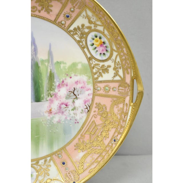 Antique Nippon Hand Painted Porcelain Gold Gilt Swan & Lake Scene Cabinet Plate For Sale - Image 9 of 15