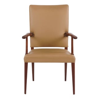 Mahogany Armchair in Light Leather by Jacob Kjær, 1950s For Sale