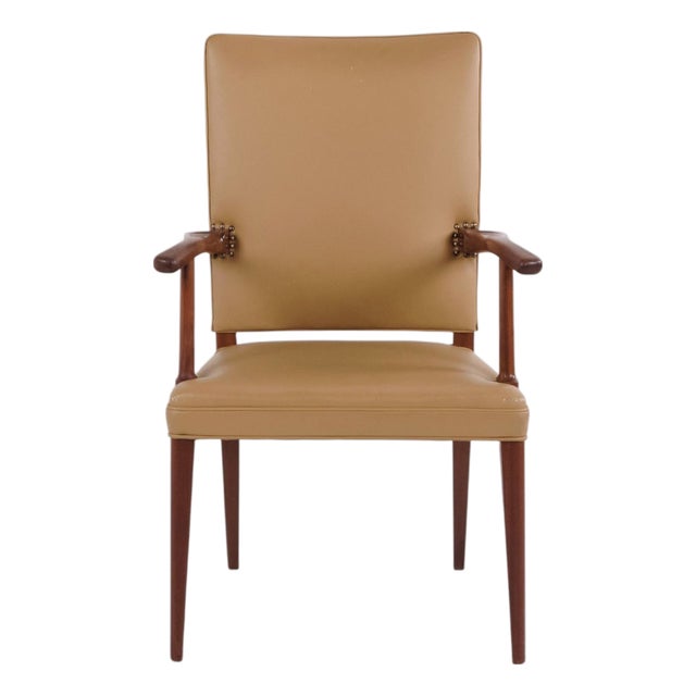Mahogany Armchair in Light Leather by Jacob Kjær, 1950s For Sale