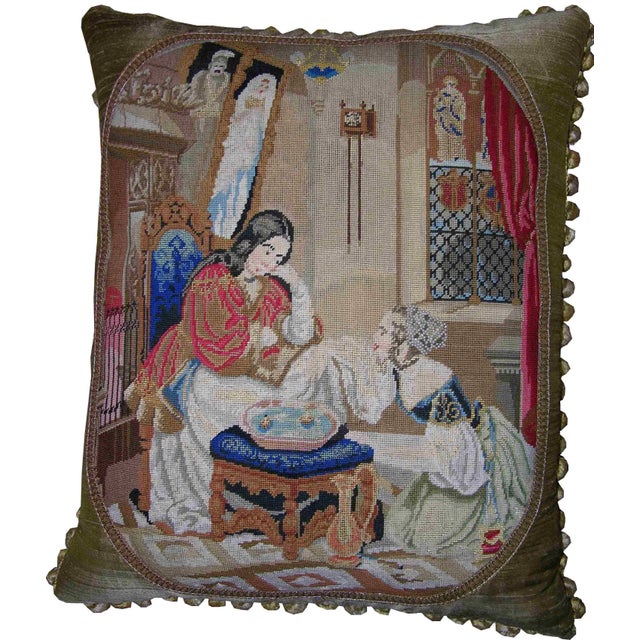 1880 Antique Needlepoint Tapestry Pillow - 21'' X 18'' For Sale In Los Angeles - Image 6 of 6