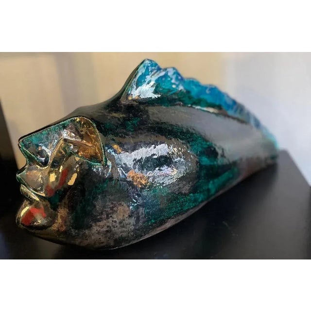 Head Fish Sculpture in Glazed Ceramic, 1960s For Sale - Image 6 of 12