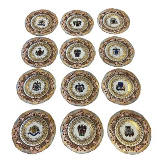 Early 19th Century Capodimonte Italian Porcelain Armorial Plates- Set of 12 For Sale