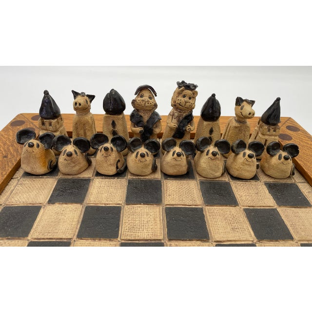Figural Animal Terracotta Chess Set With Oak-Framed Board For Sale - Image 10 of 18