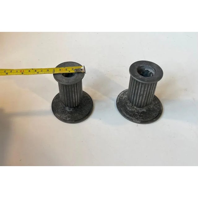 Gray Art Deco Corinthian Column Candlesticks in Pewter, 1920s, Set of 2 For Sale - Image 8 of 9