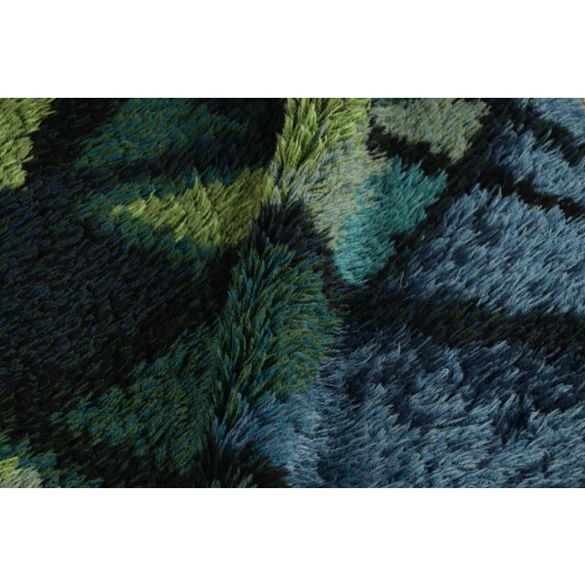 Vintage Swedish Rya Rug, Blue With Scandinavian Geometric Patterns - Rug & Kilim For Sale In New York - Image 6 of 7