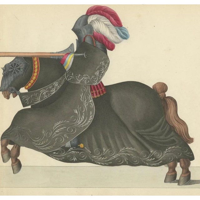 Mid 19th Century Von Reibisch, Knights Jousting in Ornate Black Caparisons, 1842, Hand-Coloured Print For Sale - Image 5 of 8