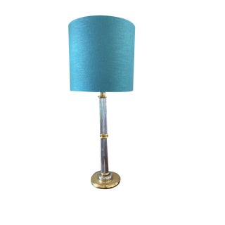 Tall Hollywood Regency Style Table Lamp with Turquoise Lampshade, 1980s For Sale