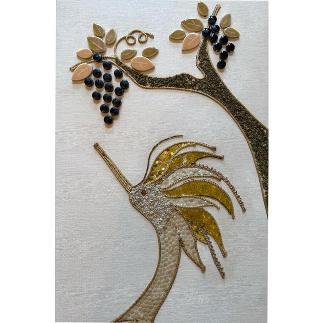 Wood Pair of Mid 20th Century Mixed-Media Peacock & Egret Wall Art Panels For Sale - Image 7 of 11
