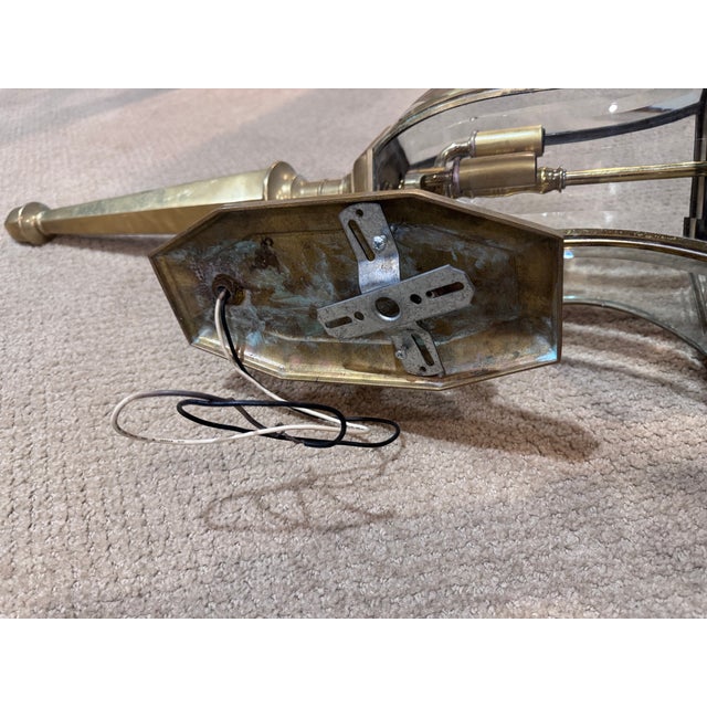 Vintage Solid Brass 3-Light Coach Lantern Wall Sconces – Frosted Dome – a Pair For Sale - Image 12 of 16