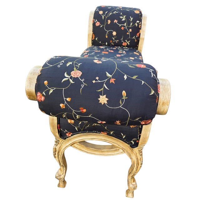 Textile 1990s Neoclassical Window Bench Scrolled Arm French Regency Design Source Louis XV For Sale - Image 7 of 18