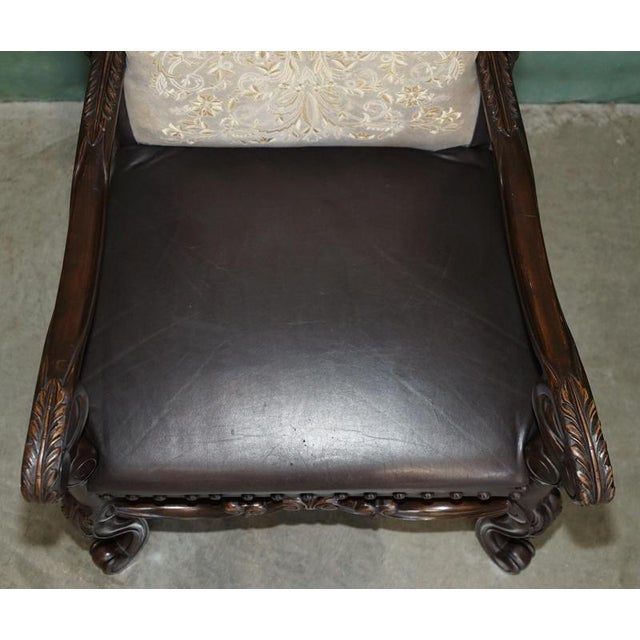 Antique Victorian Carolean Mahogany and Leather Throne Armchairs, 1880, Set of 2 For Sale - Image 9 of 18