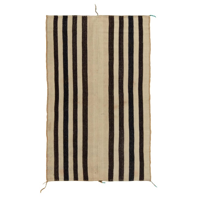Beige Vintage Turkish Kilim Rug in Beige-Brown With Black Stripe Patterns For Sale - Image 8 of 8