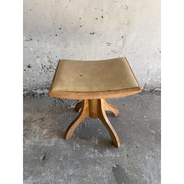 Vintage Wooden Stool with Light Yellow Seat For Sale - Image 10 of 10