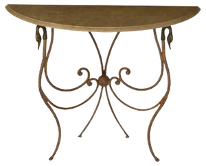 Italian Cream Marble & Wrought Iron Console by Cupioli