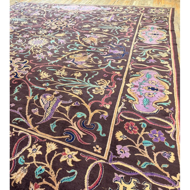 1920s Brown Ground Islimi Birds East Asian Antique Chinese Room Size Knotted Rug For Sale In New York - Image 6 of 7