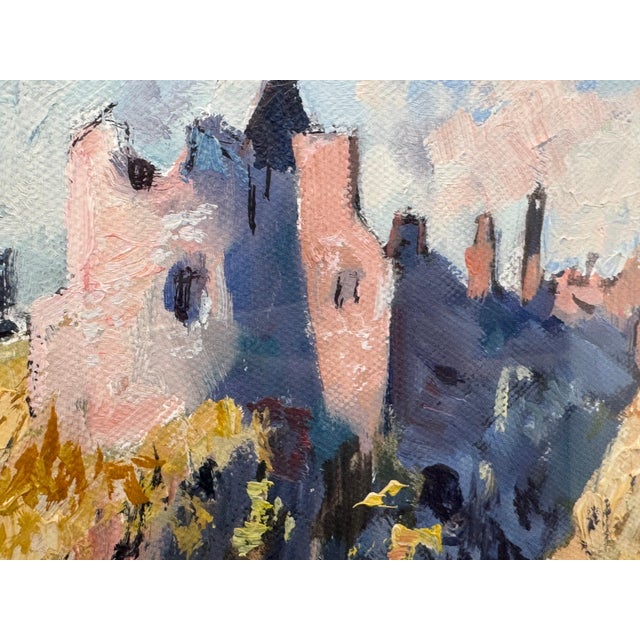 Turquoise Medieval Castle on a Cliff by the Sea on North Coast of Ireland by Irish Artist 1994 Circa For Sale - Image 8 of 13