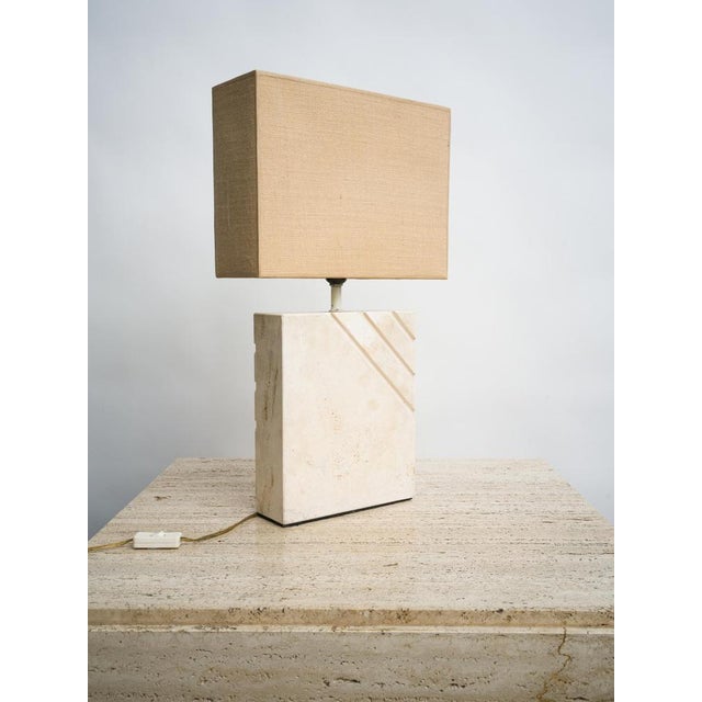 Travertine Table Lamp with Rectangular Lampshade, 1970s For Sale - Image 9 of 10