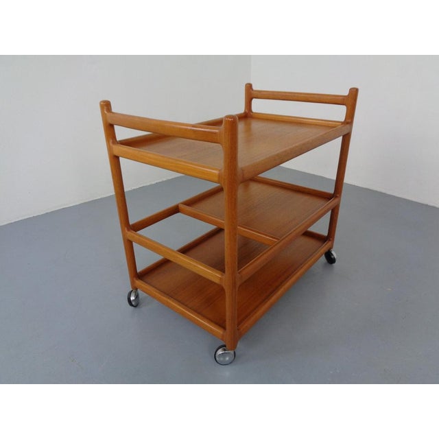 Brown Danish Teak Serving Cart by Johannes Andersen for CFC Silkeborg, 1960s For Sale - Image 8 of 18