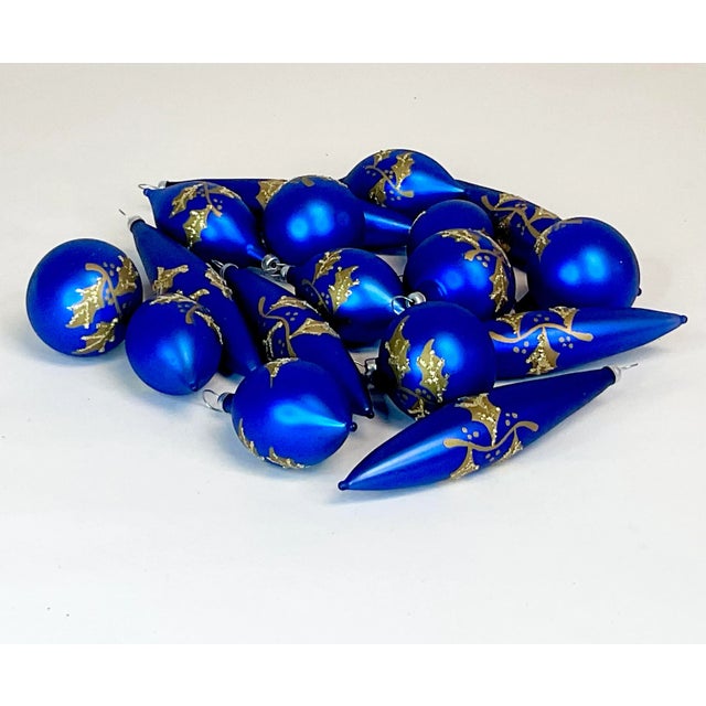 Mid-Century Hollywood Regency Petite Blue Glass Ornaments - Set of 17, Christmas For Sale - Image 6 of 8