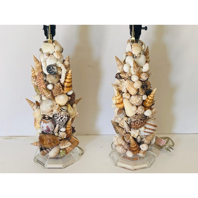 Plastic 1970s Gorgeous Pair Grotto Coastal Sell Lamps Pair For Sale - Image 7 of 8