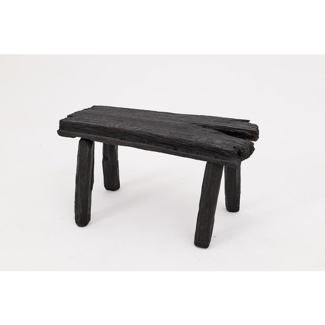 Rustic Blackened Wood Stool by Logniture For Sale - Image 4 of 17