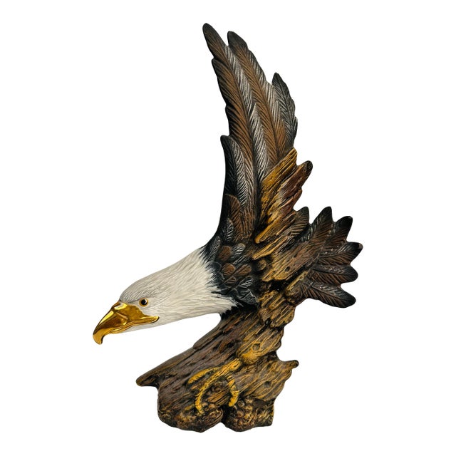 Vintage Hand-Painted Porcelain Bald Eagle Sculpture, Americana Decor, 12” For Sale