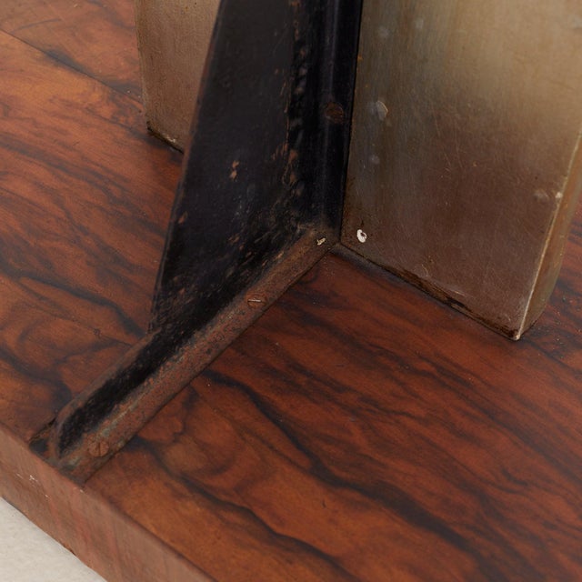 Italian Brutalist Floor Mirror with Embossed Metal + Wood Base, 1970s For Sale - Image 10 of 11