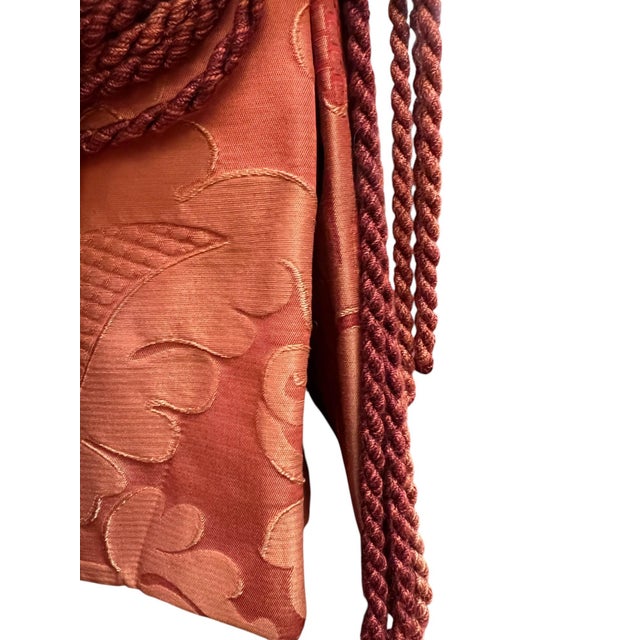 Kravet Furniture Coral Silk Damask Camelback Loveseat With Bullion Fringe For Sale - Image 13 of 14