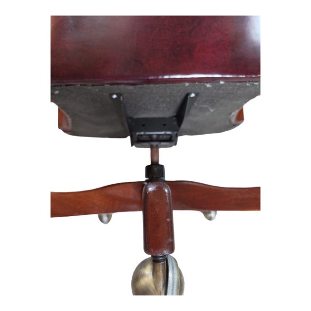 Animal Skin 1994 Classic Leather Burgundy Top-Grain Leather Tufted Executive Swivel Chairs – Pair For Sale - Image 7 of 12