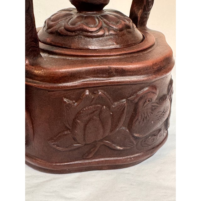 Red Mid 20th Century Chinese Yixing Style Red Clay Teapot With Carved Birds For Sale - Image 8 of 11