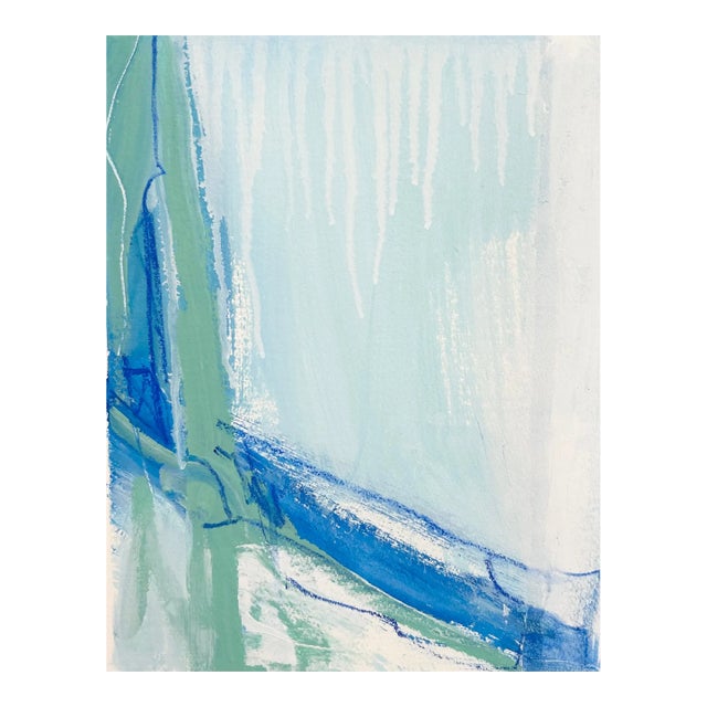 Waterfall 4 — Textural Blue Abstract Mixed Media For Sale