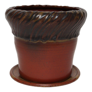 Vintage Crimson and Slate Studio Ceramic Planter With Saucer by Deanna Nichols
