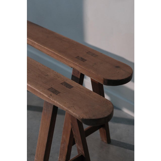 Wood Cherrywood Farmhouse Benches, Set of 2 For Sale - Image 7 of 12
