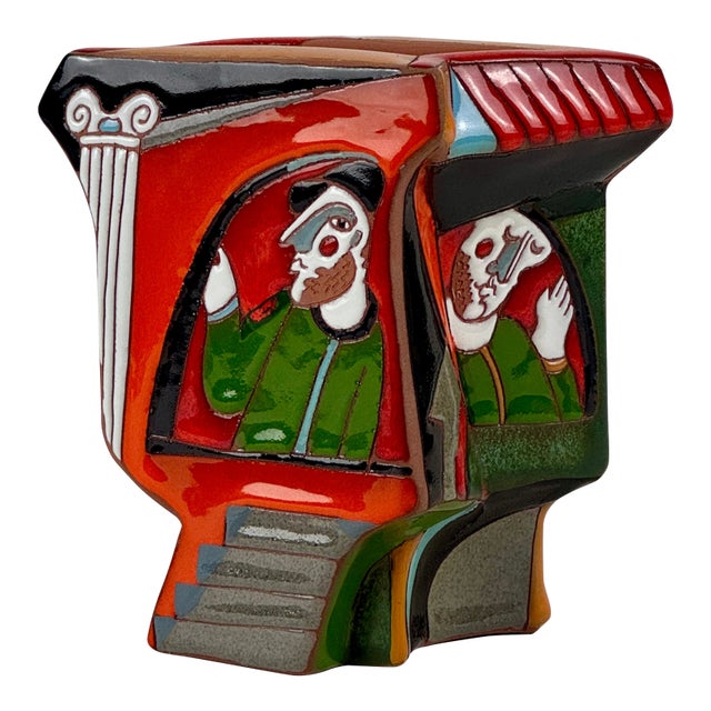 Katya Apekina Enameled Ceramic Art Sculpture With Figures in Windows, Circa 1990s For Sale