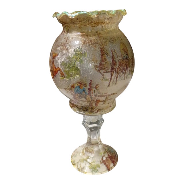 Authentic 1919 Bohemian Moser 24 Karat Gold Glitched Crystal Chalice For Sale