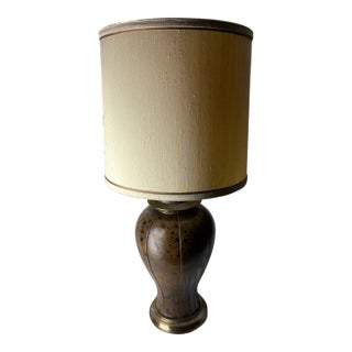 Vintage Cowhide Leather Ginger Jar Table Lamp With Frederick Cooper Shade For Sale