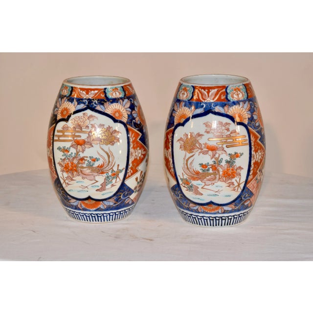 Asian Antique Pair of 19th C Imari Vases For Sale - Image 3 of 7