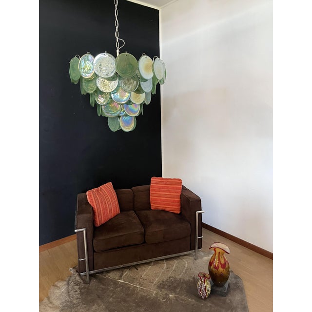 1990s Space Age Murano Chandelier with Green Albaster Iridescent Glass Plates, 1990s For Sale - Image 5 of 18