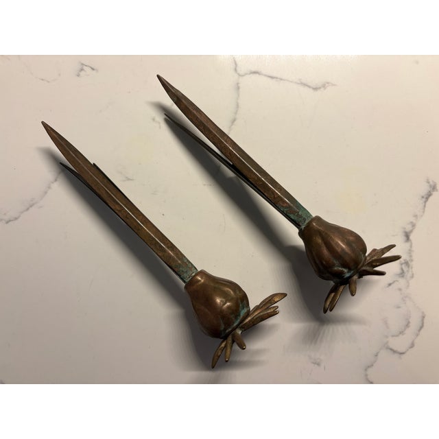 1980s Miniature Carnevale Metal Bulb Vases, Verdigris, a Rare Pair For Sale - Image 4 of 7